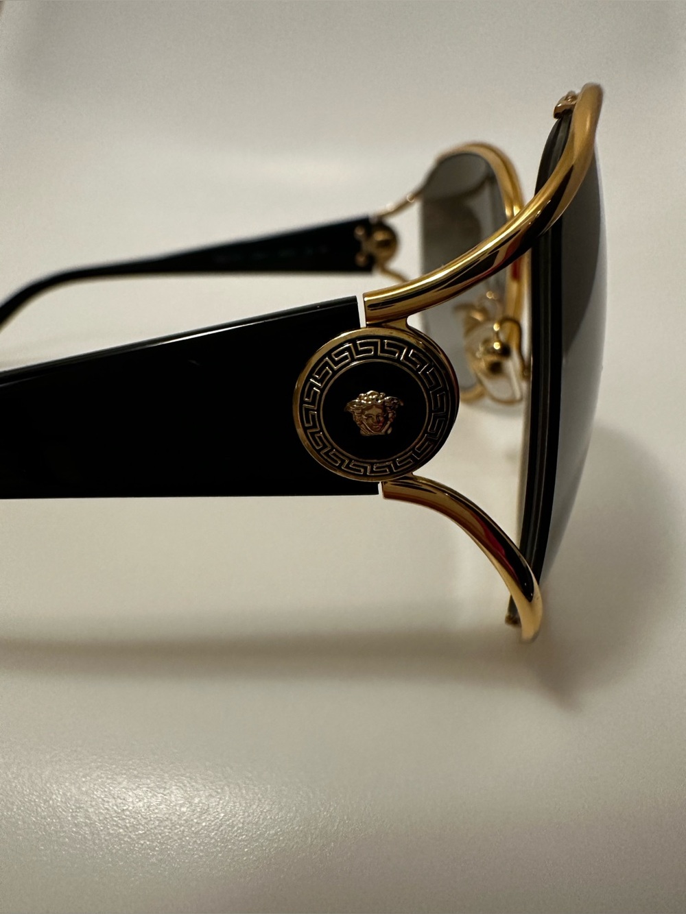 Versace Gold Frame Sunglasses with Black Temples and Gray Lenses - Picture 2 of 8